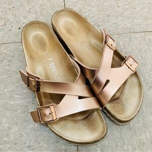Birkenstock Women's Rose Gold Metallic Slide Sandals